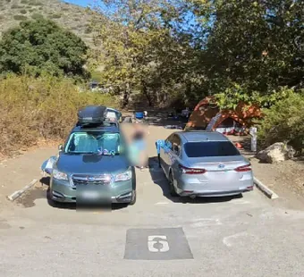 Leo Carrillo site 6, 360 photo: sycamores and hillside behind