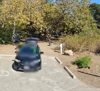 Leo Carrillo site 8, 360 photo: accessible pad under heavy sycamore shade