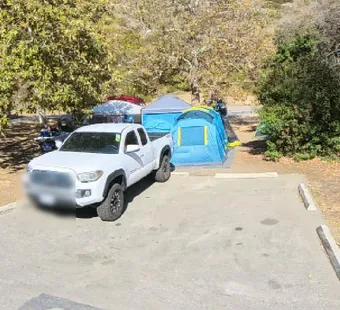 Leo Carrillo site 49, 360 photo: truck and a blue dome tent parked together