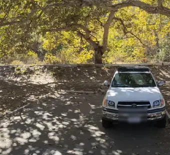 Leo Carrillo site 82, 360 photo: truck parked under a low arching oak branch