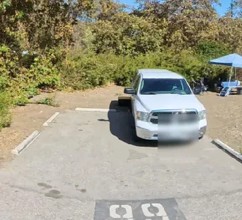 Leo Carrillo site 99, 360 photo: truck parked, blue shade canopy set up beside it