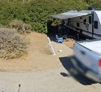 Leo Carrillo site 123, 360 photo: travel trailer and truck with an empty bed parked