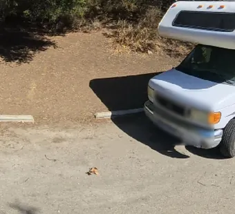 Leo Carrillo site 136, 360 photo: class c motorhome parked, faces blurred nearby