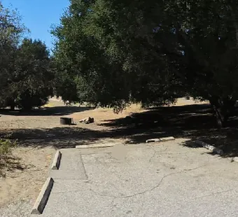 Malibu Creek site 26, 360 photo: big oak straight over the pad
