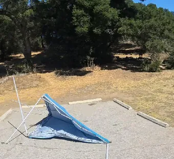 Malibu Creek site 50, 360 photo: big oak over the back and left
