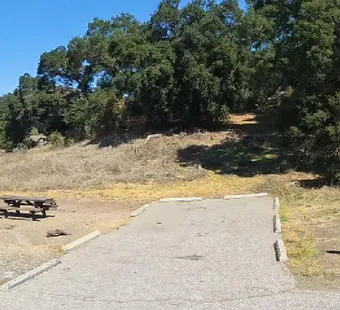 Malibu Creek site 52, 360 photo: open sky, oaks behind