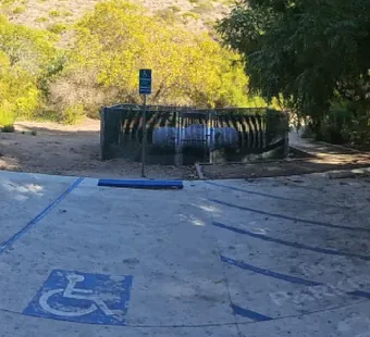 Sycamore Canyon site 23, 360 photo: accessible site, concrete pad with the wheelchair marking
